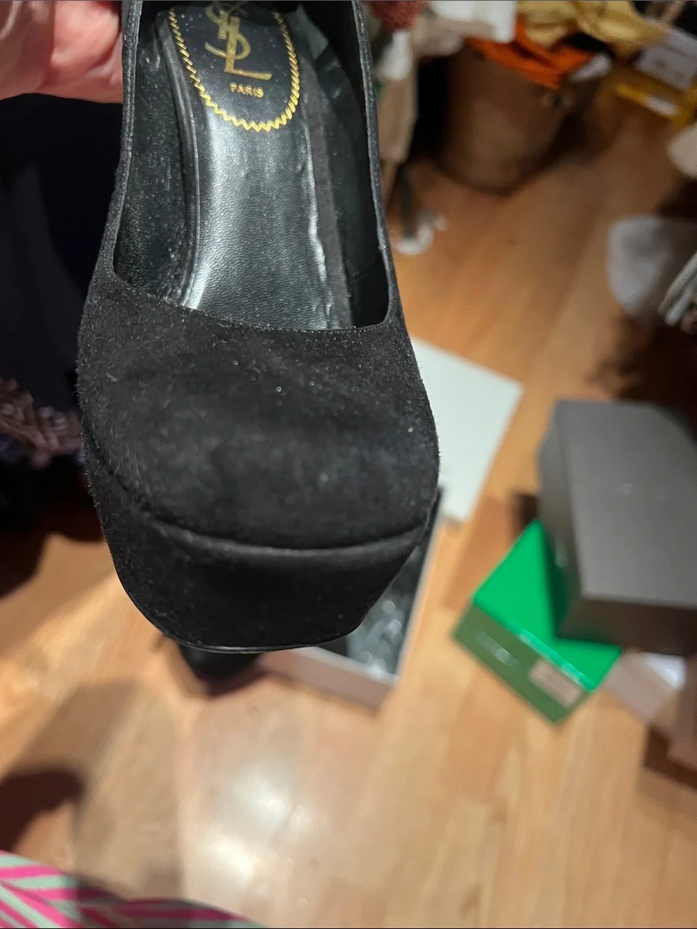 Yves Saint Laurent Black Suede Platform Pumps with Stiletto Heel